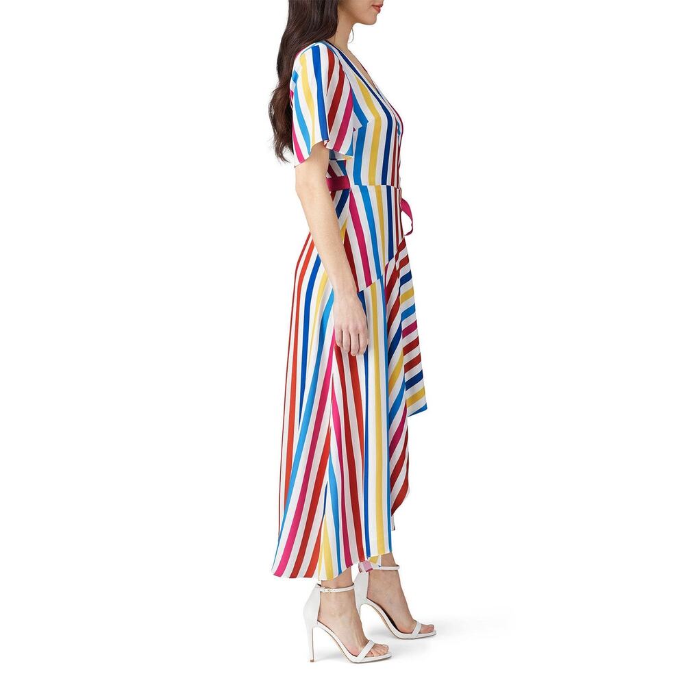 Color Me Courtney Taira Multicolor Striped Short Sleeve Wrap Midi Dress Size S - Picture 2 of 15